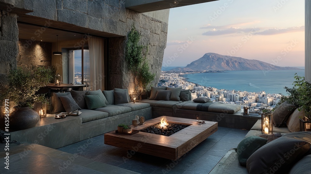 Fototapeta premium Elevated outdoor living space with panoramic sea views