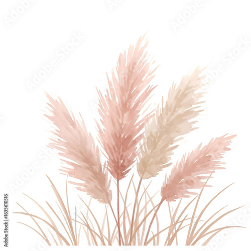 Watercolor Pampas Grass Illustration with Transparent Background