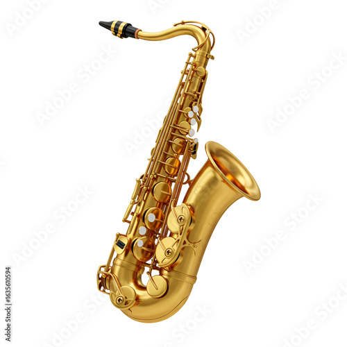 Shiny Golden Saxophone 3D Render Isolated On Black Background Photo