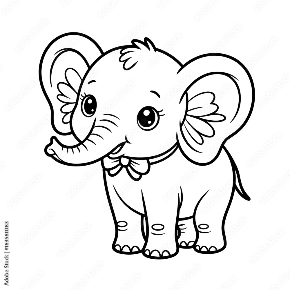 Fototapeta premium Adorable Cartoon Baby Elephant Illustration - Line Art