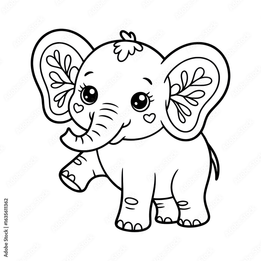 Naklejka premium Adorable Cartoon Baby Elephant Illustration, Glitter Outline Design