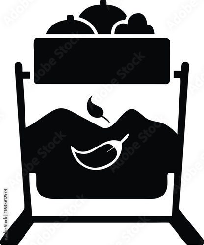 Compost Bin Icon: A symbolic representation of a compost bin, designed to visually communicate concepts of recycling, sustainability, and environmentalism, and eco-friendly practices.