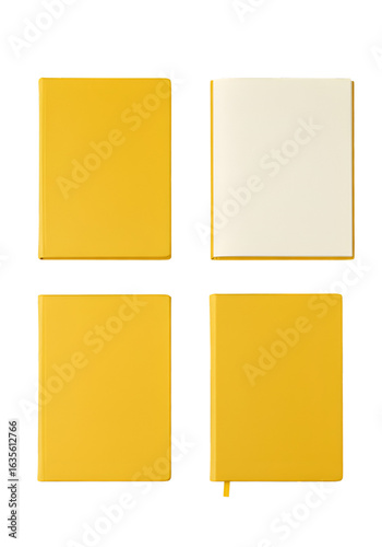 Yellow Notebooks Isolated On Transparent Background Top View Office Stationery