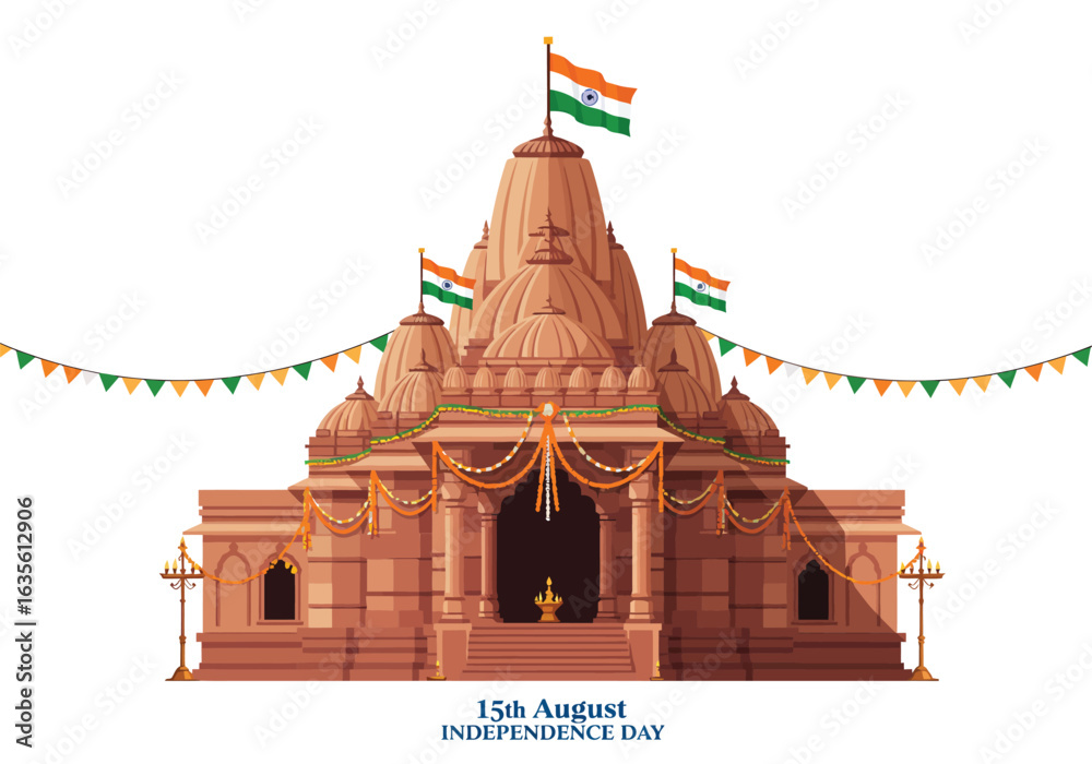 Obraz premium Ornate Indian Temple with National Flags and Festive Decorations.