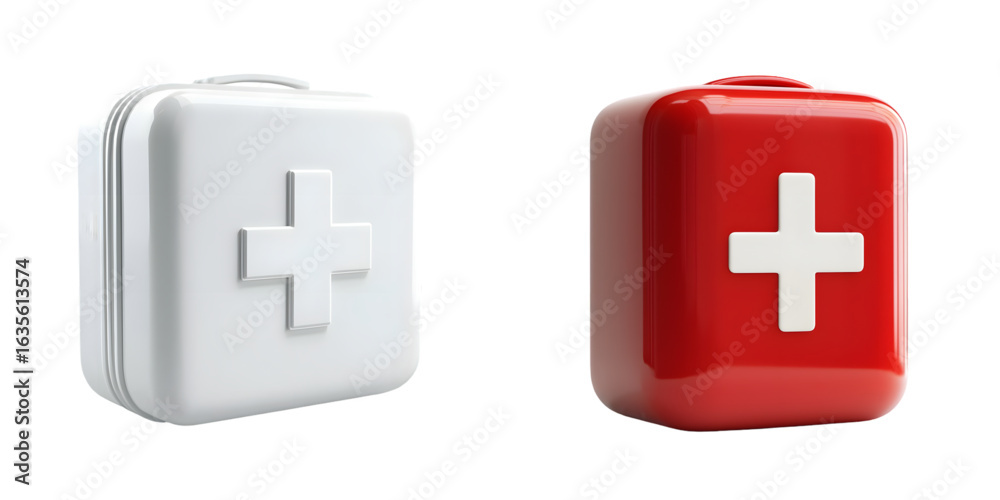 Fototapeta premium 3D first aid kit with a white cross symbol, perfect for healthcare, emergency, and medical-related designs isolated on a transparent background