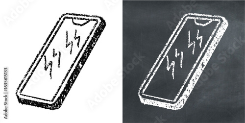 Chalk hand drawn smartphone vector for mobile technology, communication, and applications with a sketchy feel. Perfect for illustrating social media, web apps, and creative concepts.