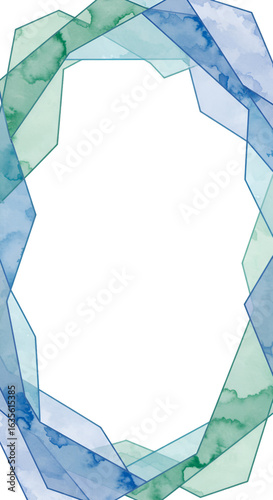 Watercolor Geometric Frame Illustration With Blue and Green Colors On Black Background