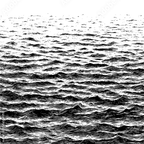 Black and white ocean waves seascape art drawing illustration water surface sea ripple swell graphic design