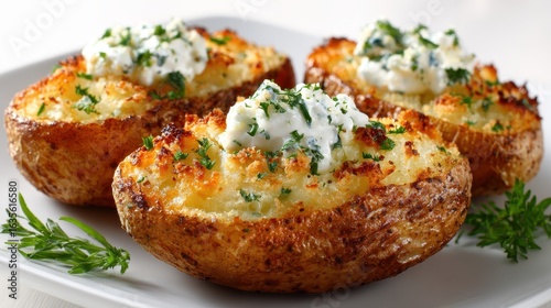 Delicious Twice Baked Potatoes with Creamy Blue Cheese Topping and Parsley