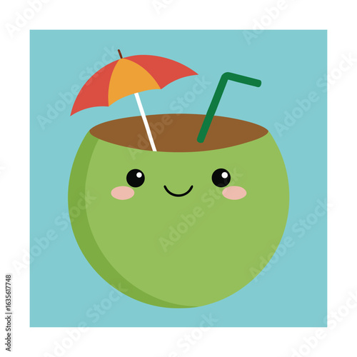 Kawaii Coconut Water Cartoon Drink
