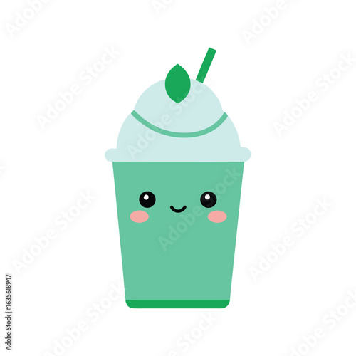 Mint Milkshake with Green Accents and Kawaii Smile