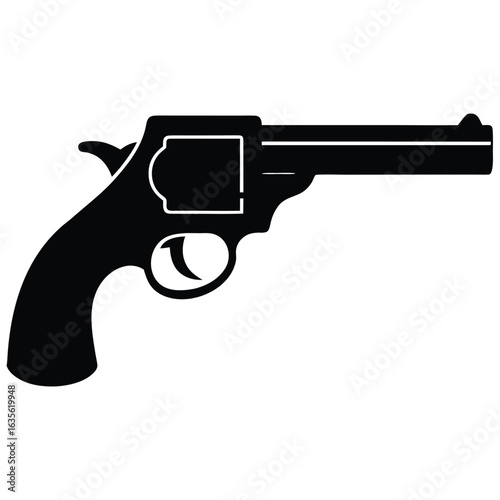 Silhouette of a Black Revolver Gun, Detailed Weapon Illustration Design