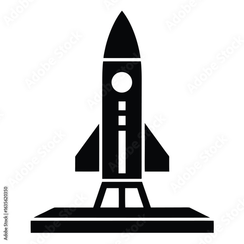 Simple Black and White Rocket on Launchpad Illustration Art
