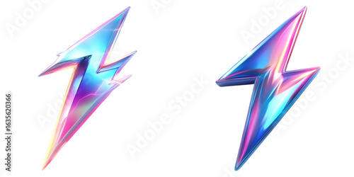 3D lightning bolt featuring pastel gradient colors of blue, pink, and purple. isolated on a transparent background