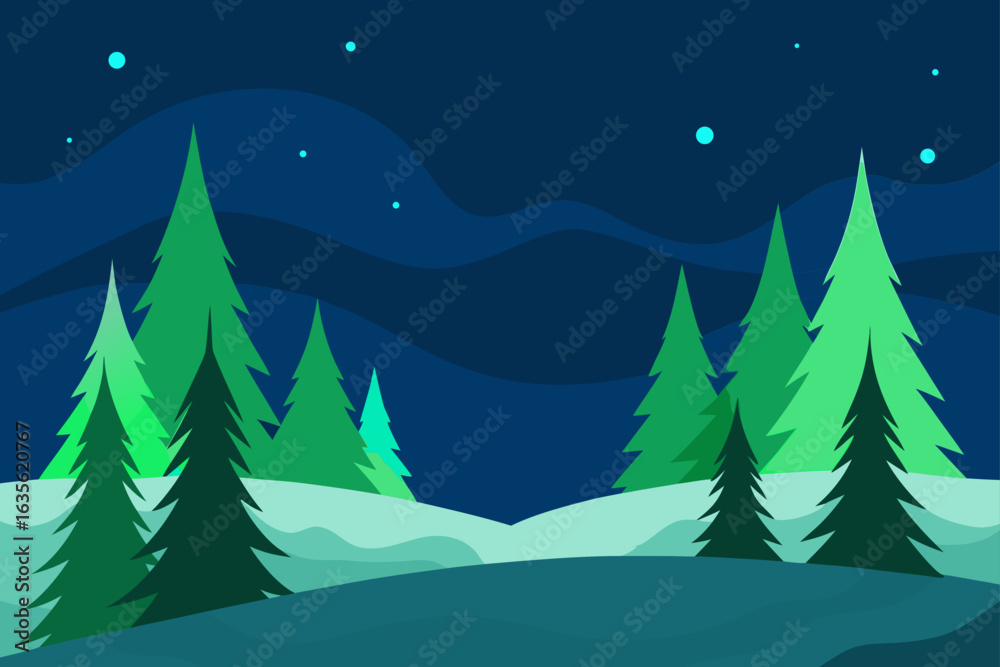 Obraz premium Stylized winter forest scene under a starry night sky