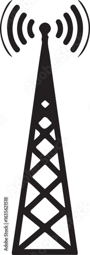 Black Silhouette of a Radio Tower with Signal Waves communication broadcast