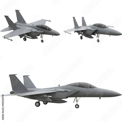 Three Grey Fighter Jets Isolated On A Transparent Background Illustration