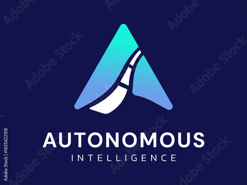 Autonomous Vehicle Intelligence with overlapping Curved Road in letter A technology logo vector design concept. Autonomous Technology logo for ui, identity, advance technology, automobile industry.