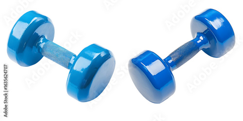 A blue dumbbell designed for aerobic workout. Ideal for home and gym exercises isolated on a transparent background