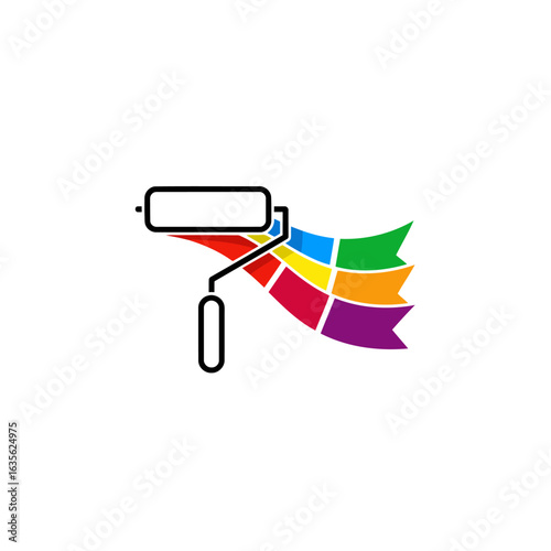 A modern and professional color-themed logo, featuring a paint roller releasing multi-colored ribbons.