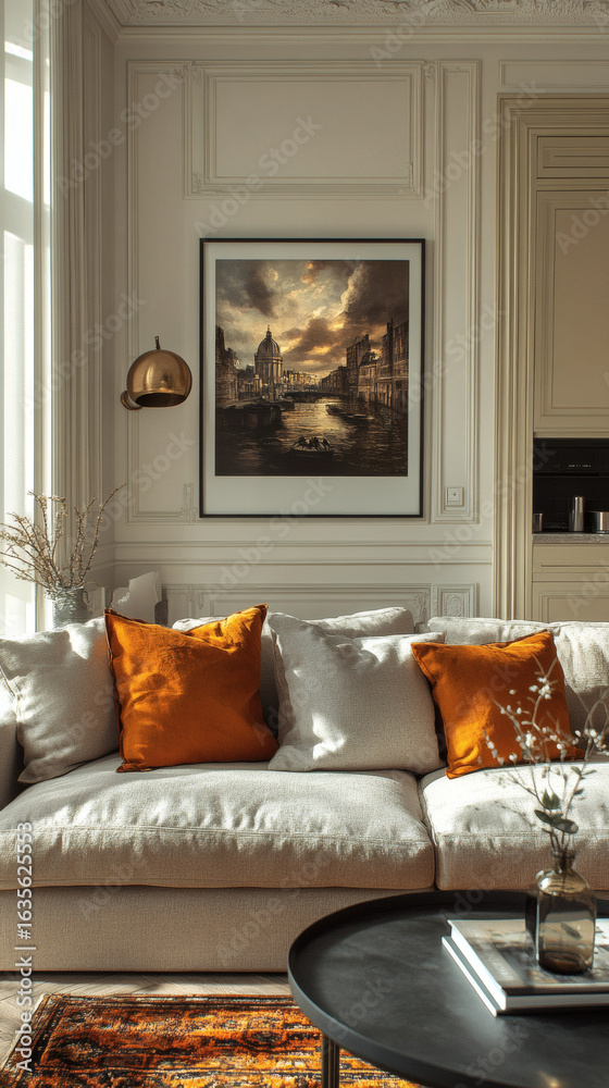 Fototapeta premium Render a minimalist art deco studio with luxurious matte textures and accents wallpaper