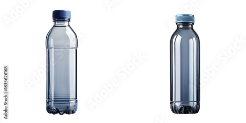A reusable plastic water bottle with a blue cap, perfect for staying hydrated during exercise and travel. isolated on a transparent background