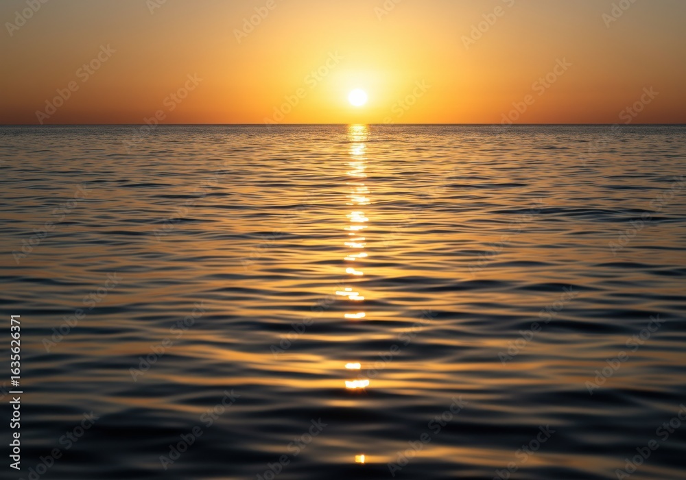 Obraz premium Golden Hour Tranquility: Sunset Over Calm Ocean Waters
