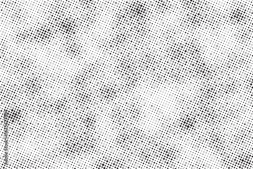 Grunge halftone gradient background. Faded grit noise texture. White and black sand wallpaper. Retro pixelated backdrop. Anime or manga style comic overlay. Vector graphic design textured template