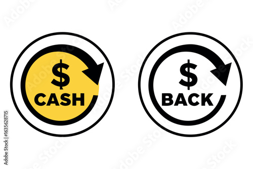 Two circular icons representing cashback and finance concepts