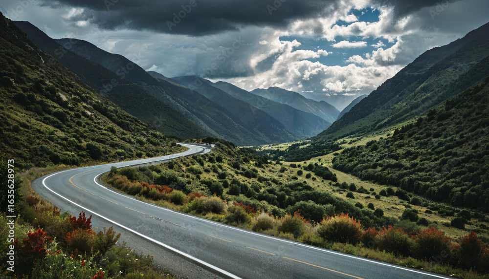 Naklejka premium Le chemin sinueux qui traverse la montagne
