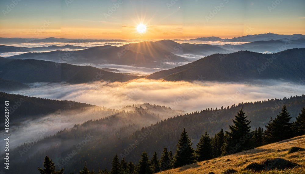 Obraz premium Le lever du soleil dans un paysage de montagnes