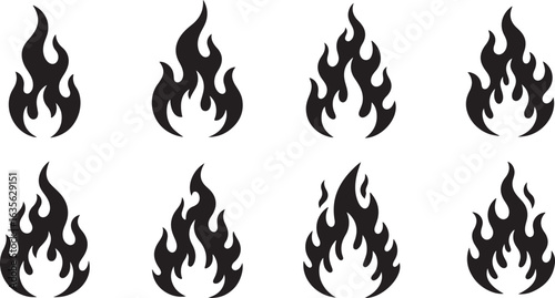 Set of black fire flames, vector graphic design element for illustrations and decorative use