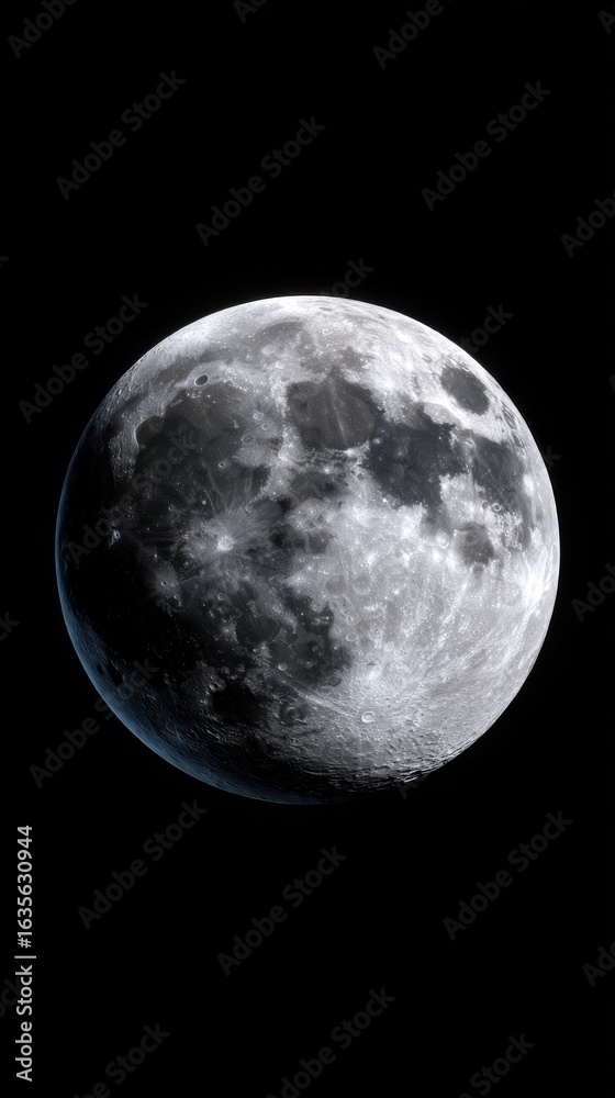 Fototapeta premium Majestic Full Moon Illuminating the Night Sky Against a Deep Black Backdrop Creating a Mystical and Enchanting Celestial Viewing Experience