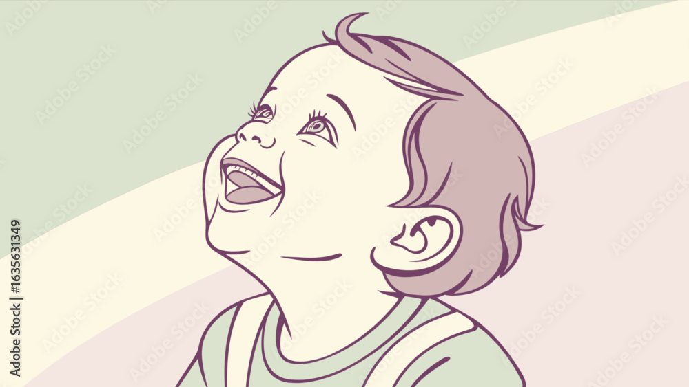 Illustration of happy baby laughing looking up vector art for children's book and baby products design use Illustration of happy baby laughing looking up vector art for children's book and baby products design use