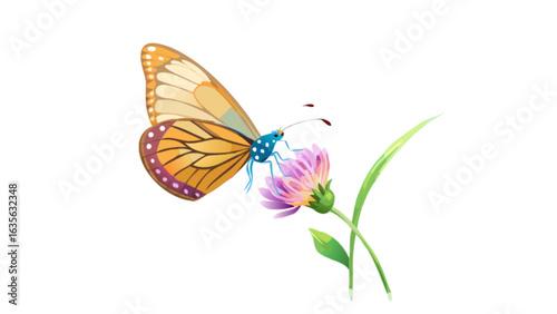 Monarch butterfly on flower vector illustration for nature lovers and insect enthusiasts design projects