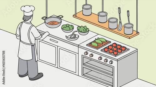 Chef preparing food in professional kitchen restaurant cooking culinary cuisine gastronomy foodservice industry