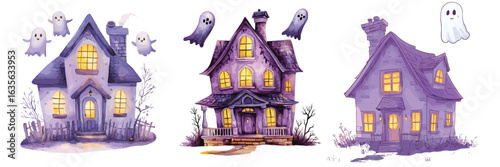 variation set of haunted houses in cartoon style illustration