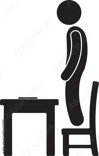 Vector art of student standing on chair due to boredom isolated on white background