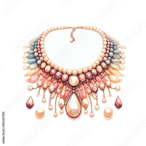 watercolor Pearl Necklace vector , watercolor Pearl Necklace