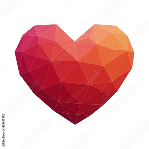Abstract Low Poly Heart Design with Gradient Red Triangles and Wireframe Overlay