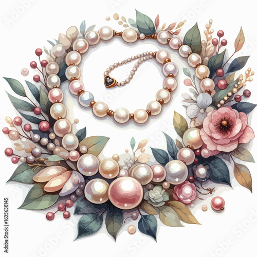 watercolor Pearl Necklace vector , watercolor Pearl Necklace