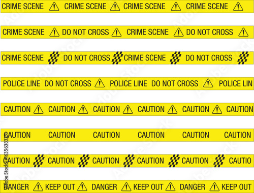 Security barrier yellow warning tapes vector isolated on background.