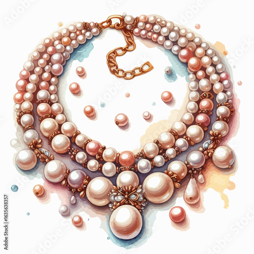 watercolor Pearl Necklace vector , watercolor Pearl Necklace