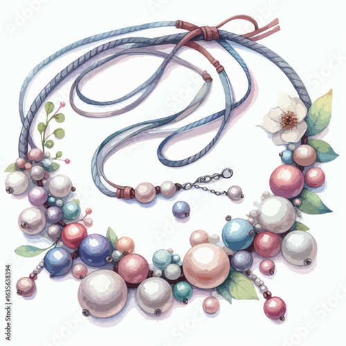 watercolor Pearl Necklace vector , watercolor Pearl Necklace