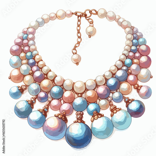watercolor Pearl Necklace vector , watercolor Pearl Necklace