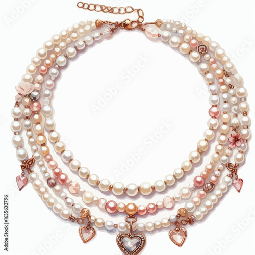 watercolor Pearl Necklace vector , watercolor Pearl Necklace