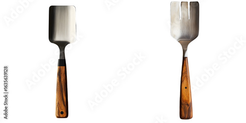Spatula with wood handle and stainless steel head perfect versatile cooking tasks isolated on a transparent background