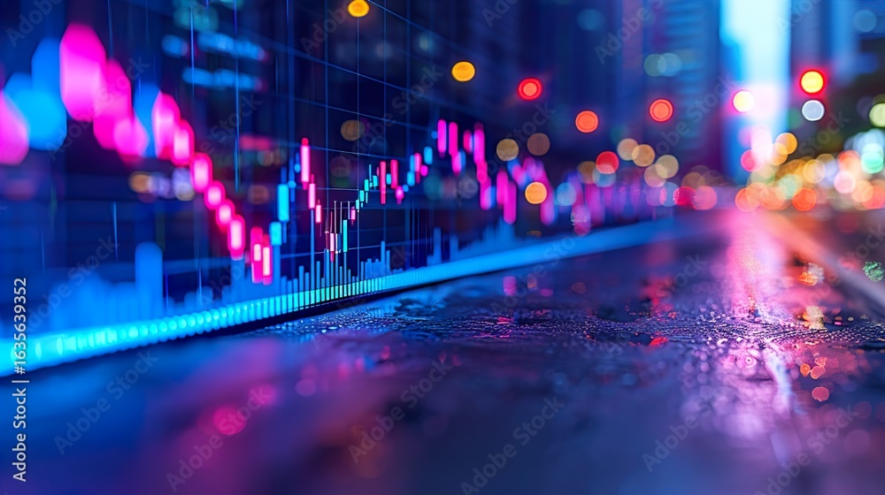 Fototapeta premium Digital Stock Market Display with Fluctuating Financial Data and Real-Time Trading Information for Business and Investment Themes