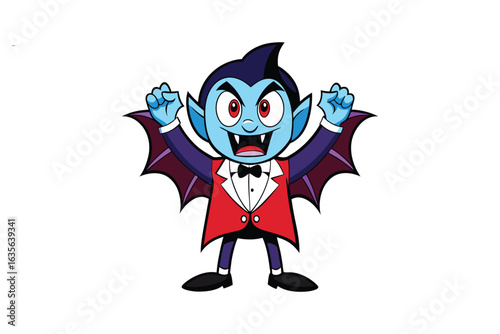 colorful vibrant crisp clean stylish elegant modern detailed professional high quality Cartoon Vampire Mascot with Outstretched Arms and Red Cape
