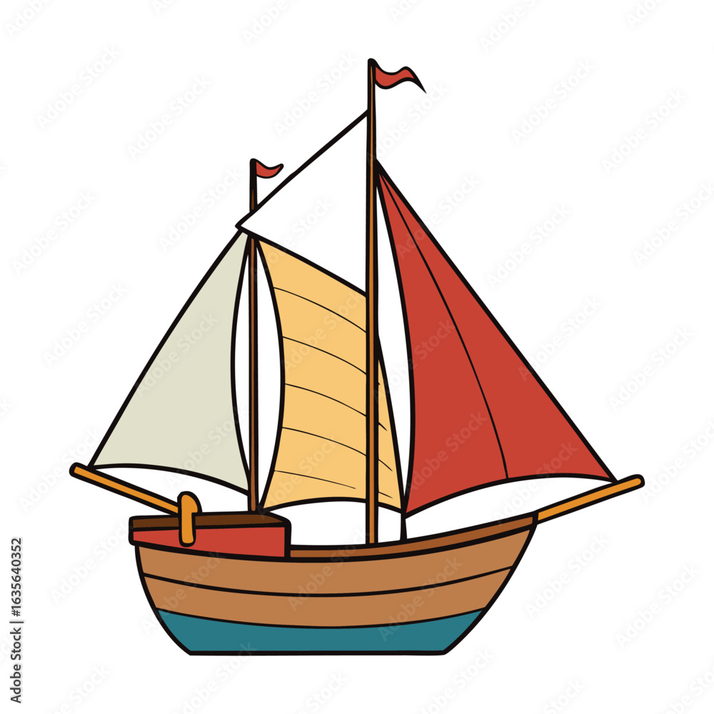Obraz premium A vintage sailboat with classic wooden design, tall masts, and billowing sails glides gracefully across the water, capturing the charm of old-world maritime adventures. 